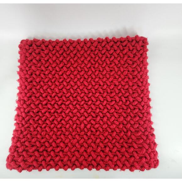 Crate & Barrel 2 Pc Set Crochet Throw Pillow Cover 18x18in Red Chunky Wool Boho - Picture 2 of 5